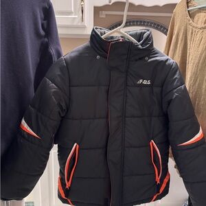 London Fog Kids Black and Orange Puffer Jacket w/ Detachable Hood